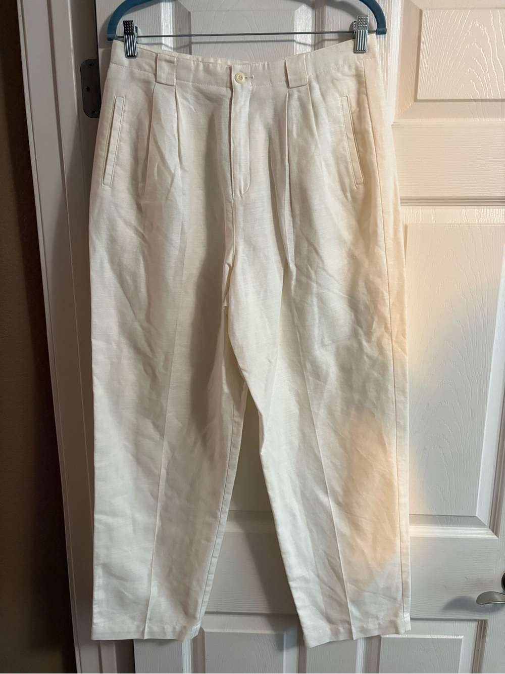 Liz Claiborne Lizsport white trouser pants pleated linen cotton beach 14P